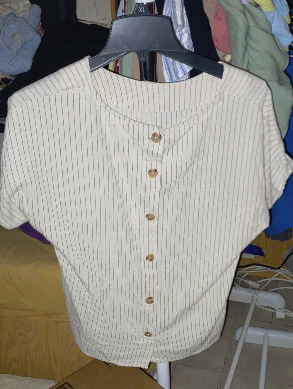Women's Cream Striped Button-Front Top